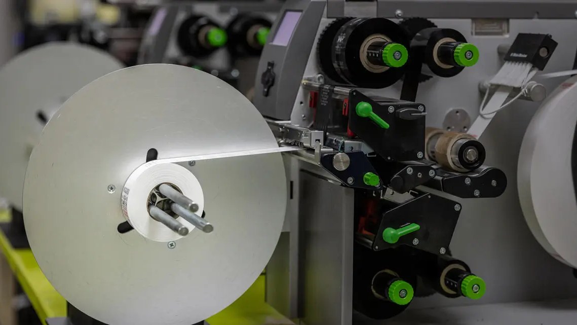 Label converting line in operation